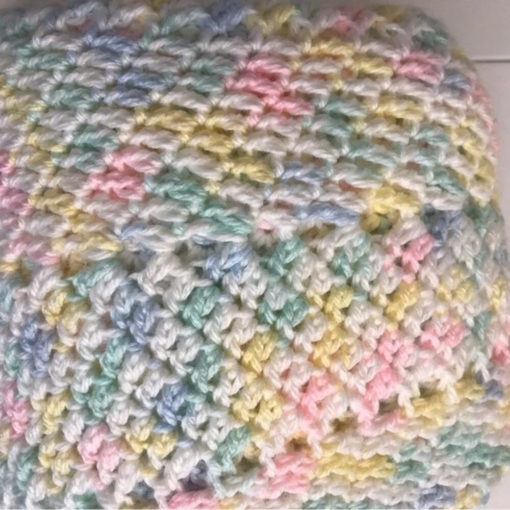 Handmade Crochet Star Shaped Baby Blanket 12 Point Blue Yellow Pink White Pastel